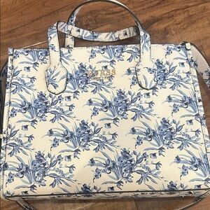 Guess Cream and Blue Floral Tote Bag